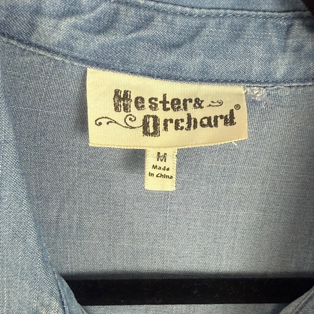 Hester & Orchard 100% Tencel Casual Blue Denim Studded Long Sleeve Medium Blouse - Picture 3 of 11